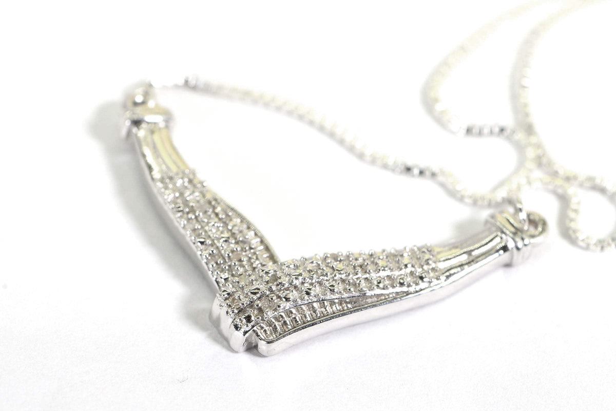 Natural Diamond Necklace V Shape Bar Sterling Silver Choker Gift for Wife
