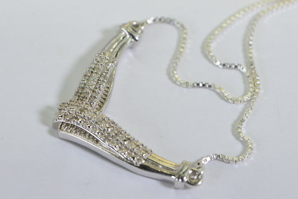Natural Diamond Necklace V Shape Bar Sterling Silver Choker Gift for Wife