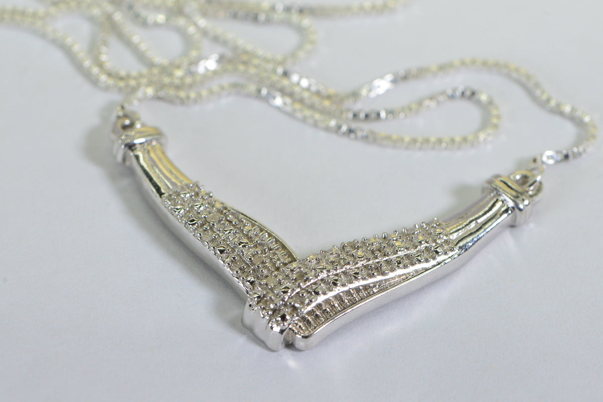 Natural Diamond Necklace V Shape Bar Sterling Silver Choker Gift for Wife