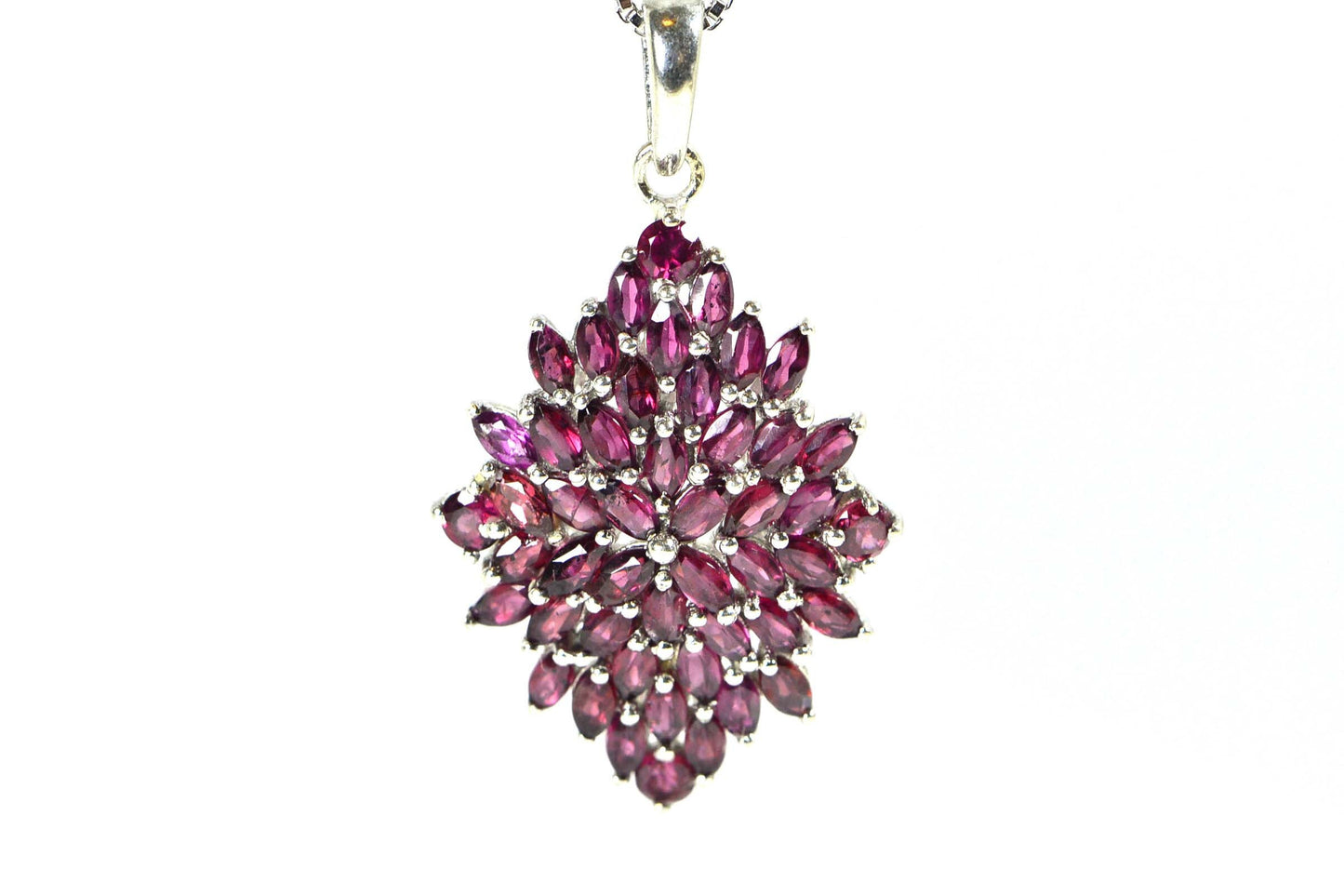 Rhodolite Garnet Cluster Pendant, Marquise Sterling Silver Necklace
