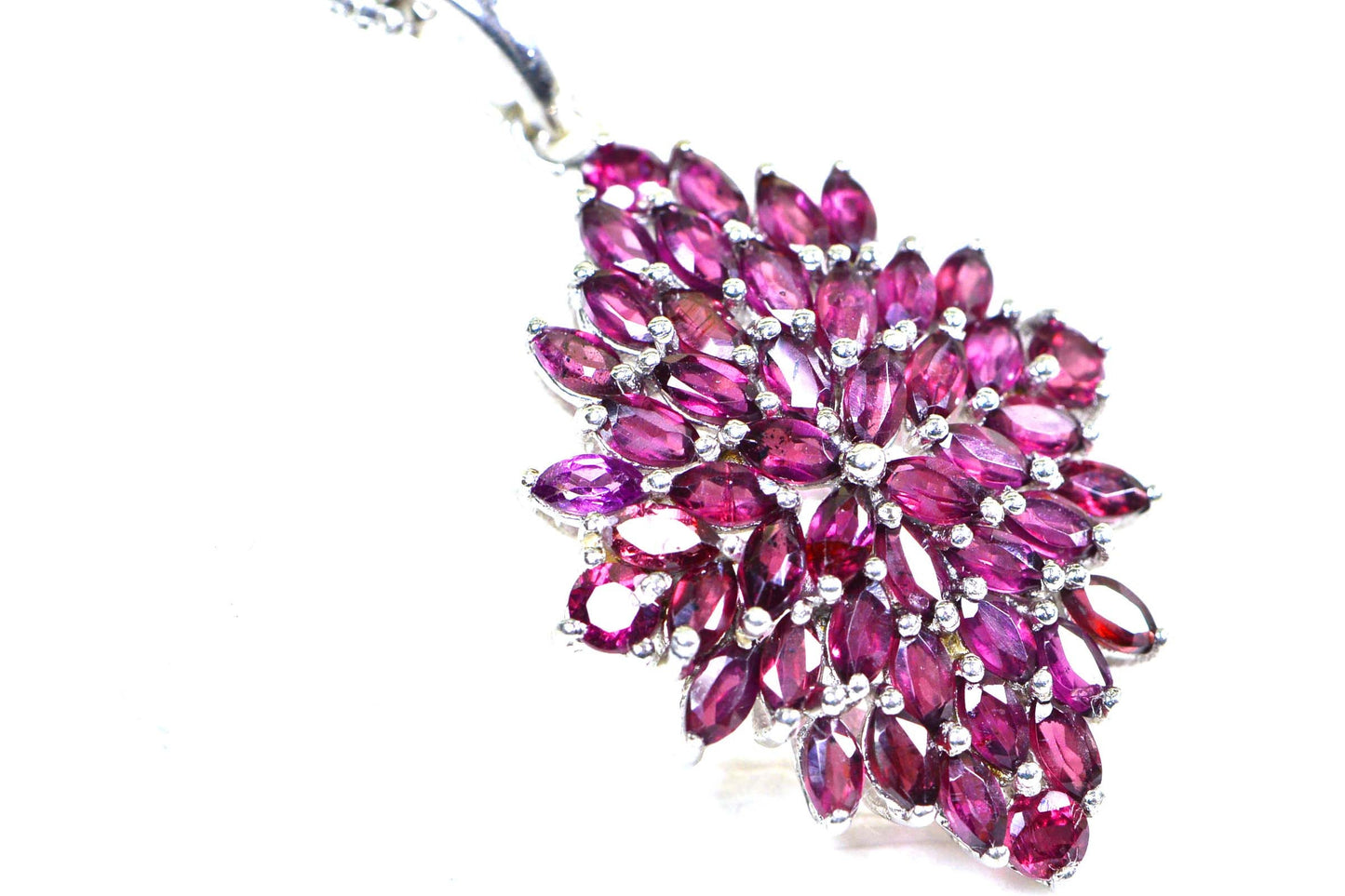 Rhodolite Garnet Cluster Pendant, Marquise Sterling Silver Necklace