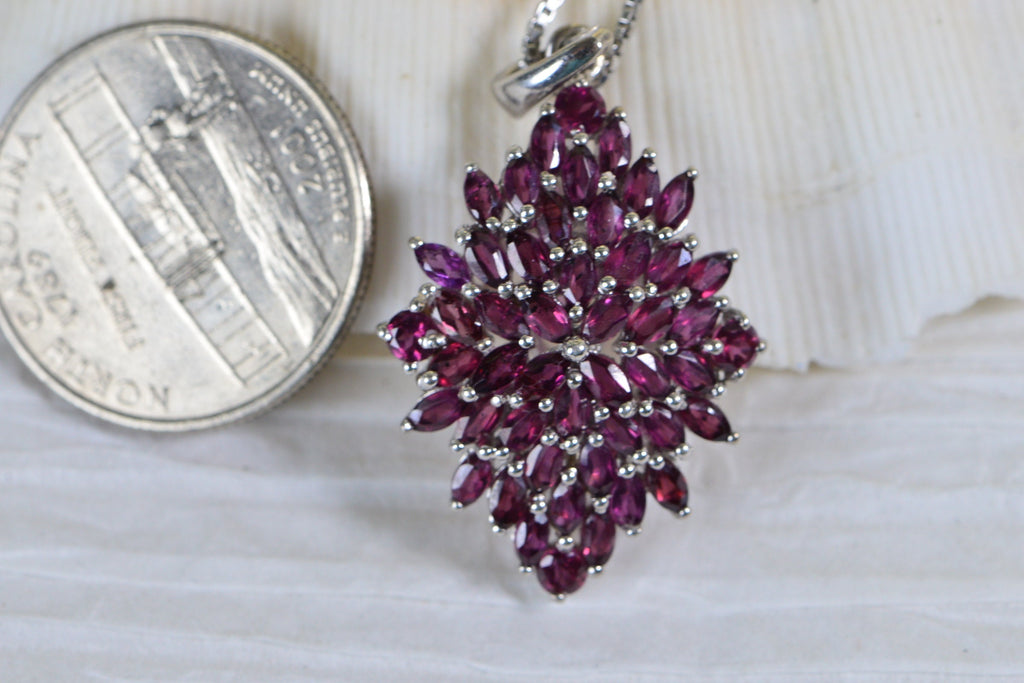 Purple Garnet Cluster Pendant: Sterling Silver Rhombus Birthstone Necklace