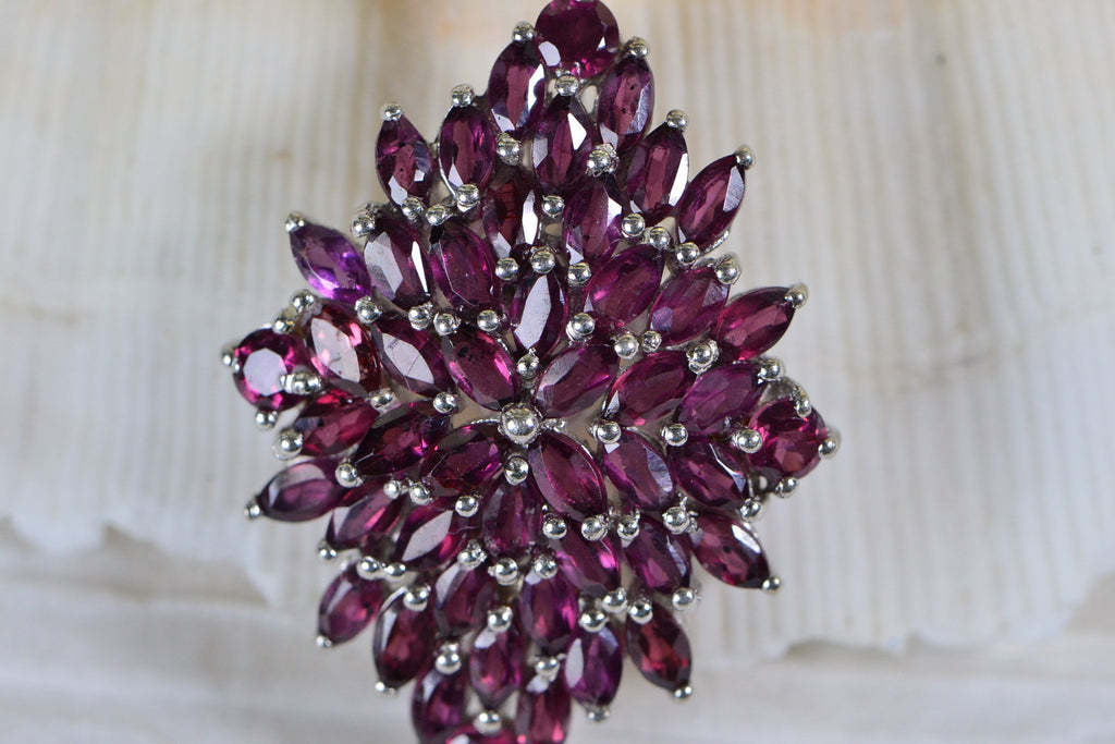 Purple Garnet Cluster Pendant: Sterling Silver Rhombus Birthstone Necklace