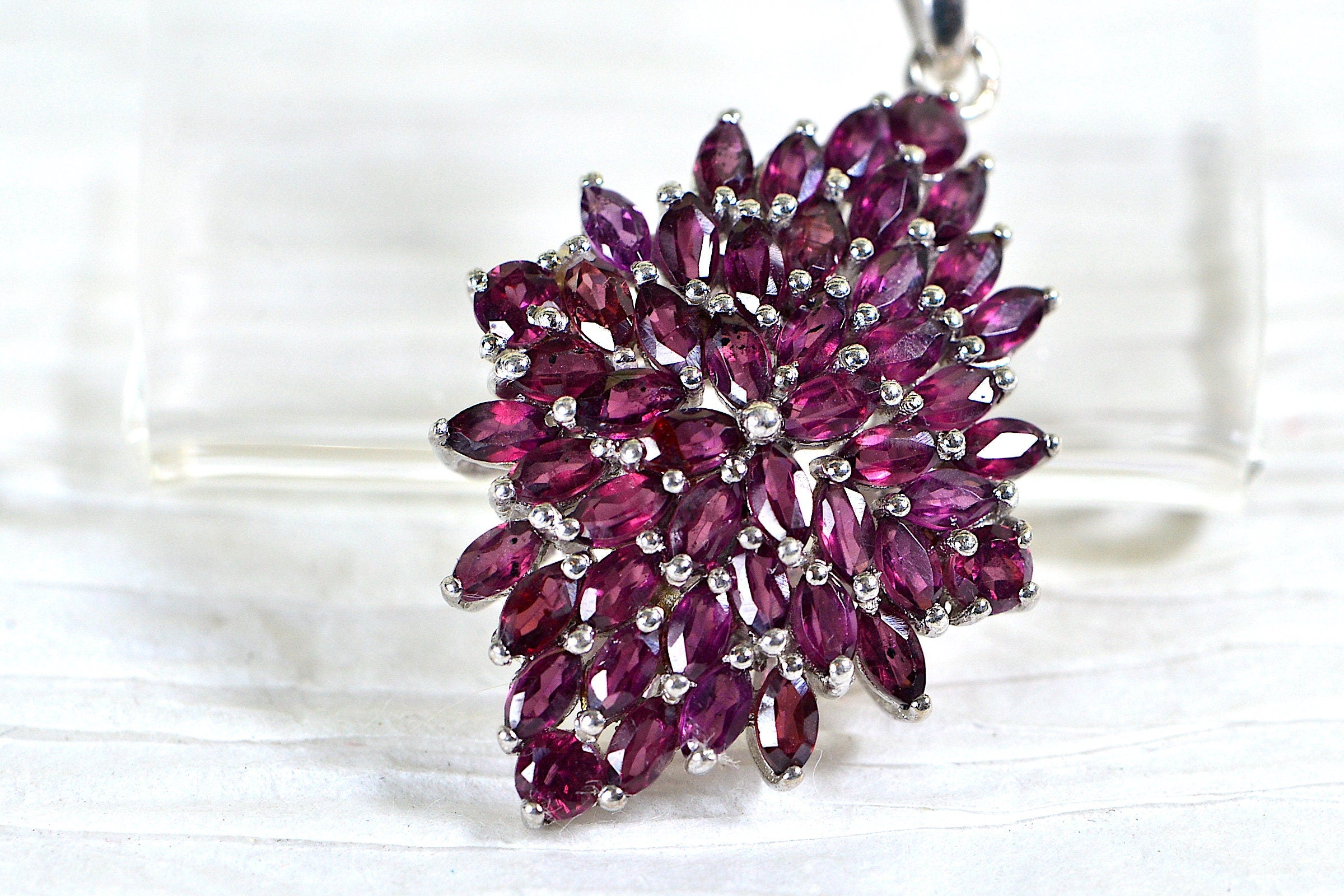 Purple Garnet Cluster Pendant: Sterling Silver Rhombus Birthstone Necklace