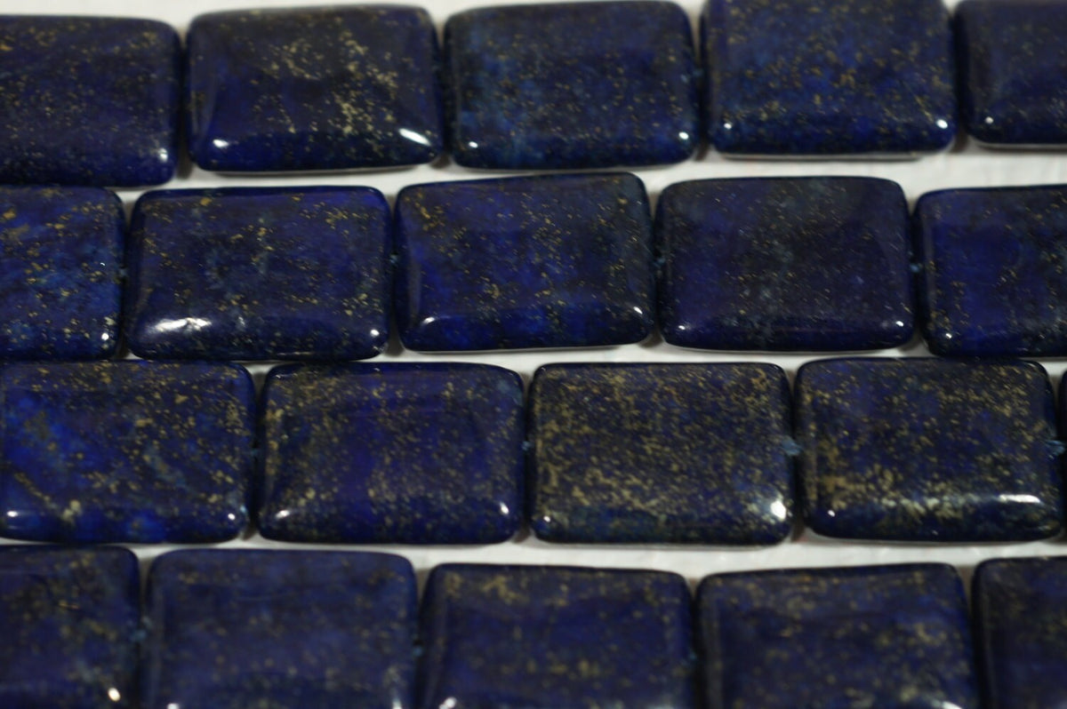 Lapis Lazuli with Pyrite Gemstone Beads: Royal Blue Rectangle Cabochons (10 pcs)