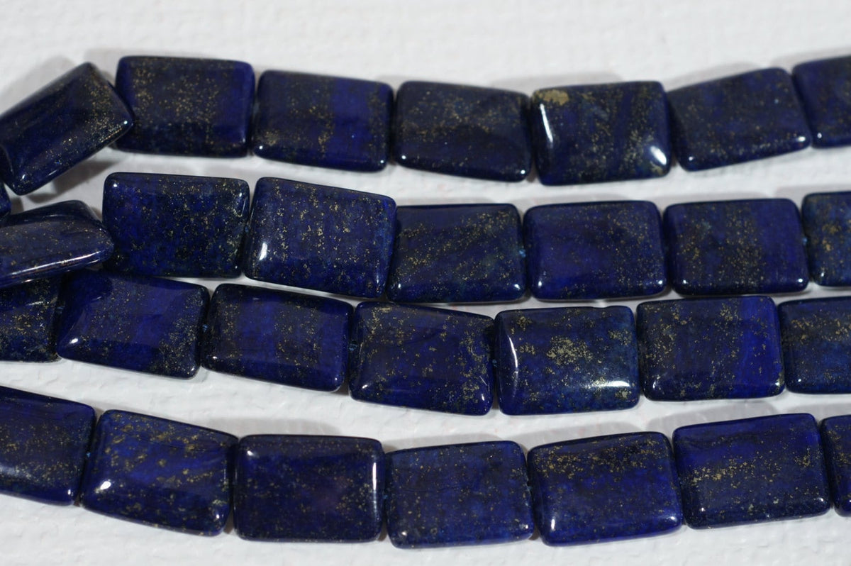 Lapis Lazuli with Pyrite Gemstone Beads: Royal Blue Rectangle Cabochons (10 pcs)