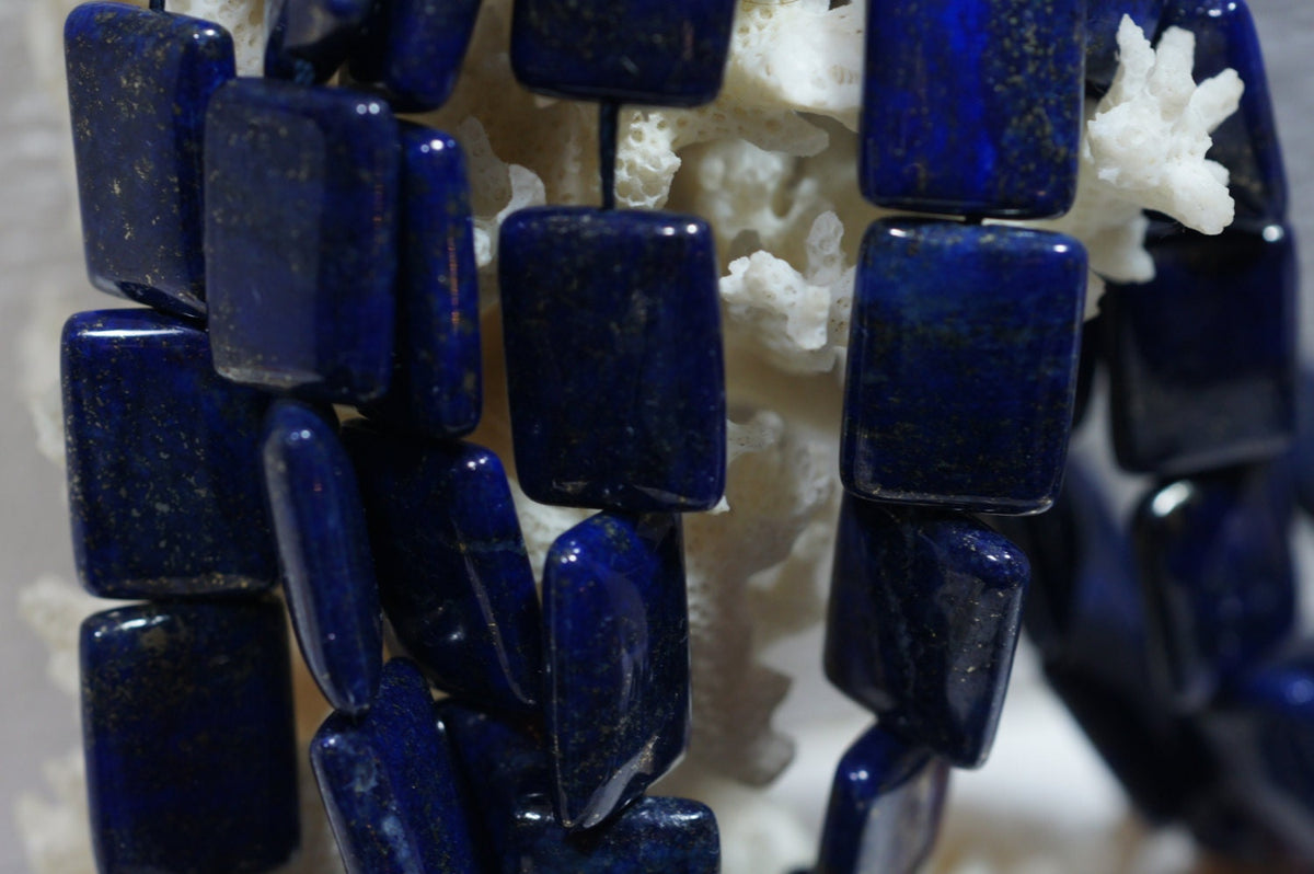 Lapis Lazuli with Pyrite Gemstone Beads: Royal Blue Rectangle Cabochons (10 pcs)