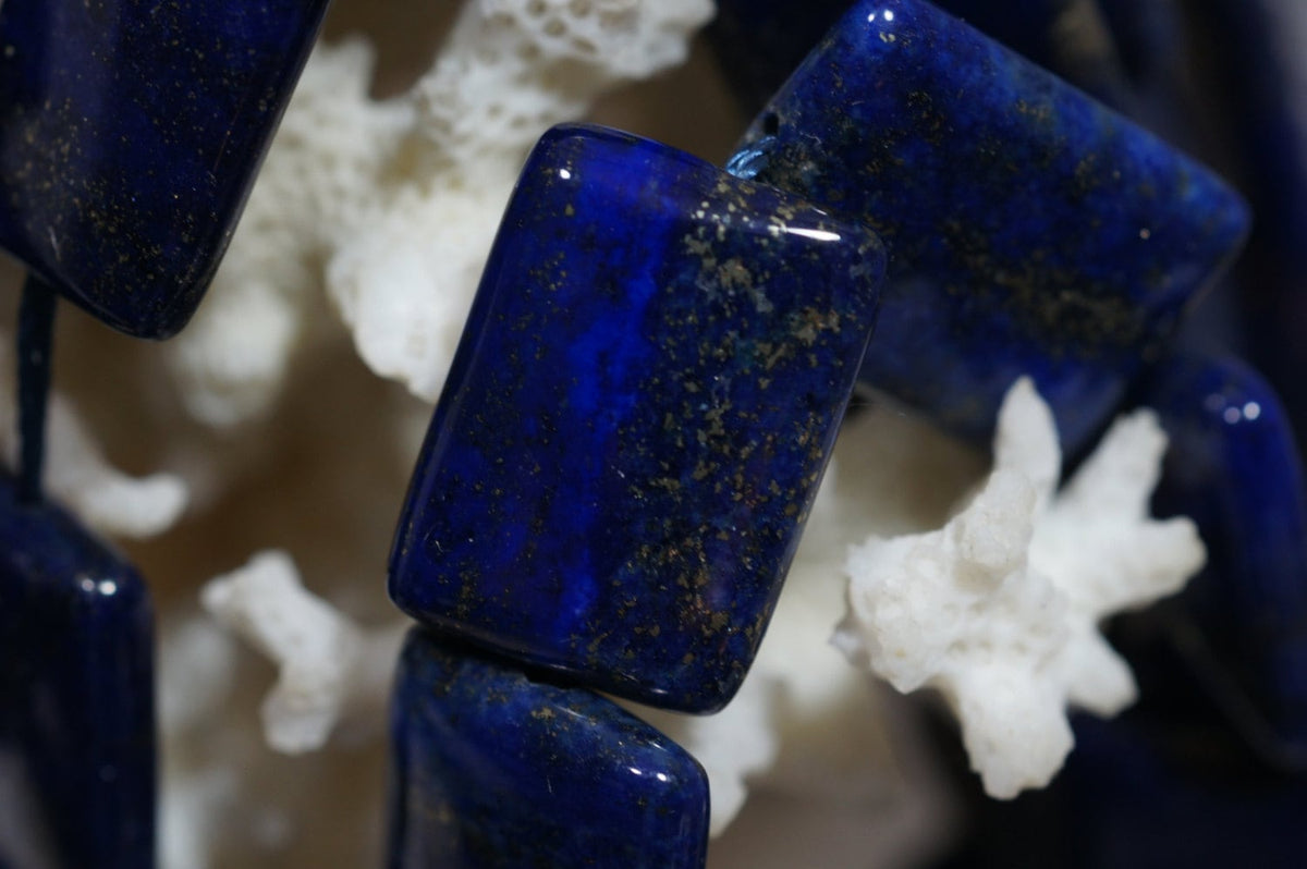 Lapis Lazuli with Pyrite Gemstone Beads: Royal Blue Rectangle Cabochons (10 pcs)