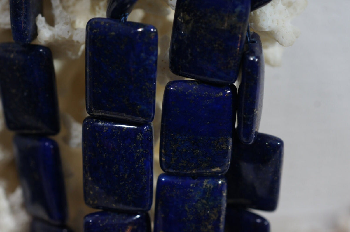 Lapis Lazuli with Pyrite Gemstone Beads: Royal Blue Rectangle Cabochons (10 pcs)