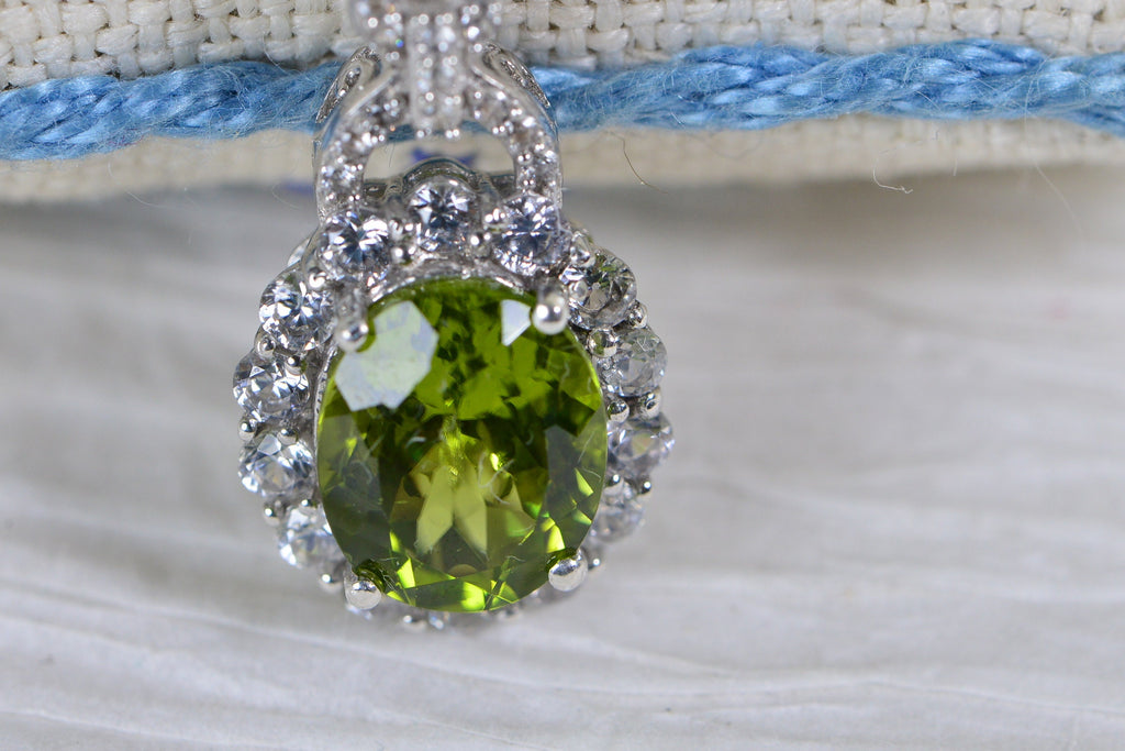 Peridot Sterling Silver Necklace: August Birthstone Halo Pendant