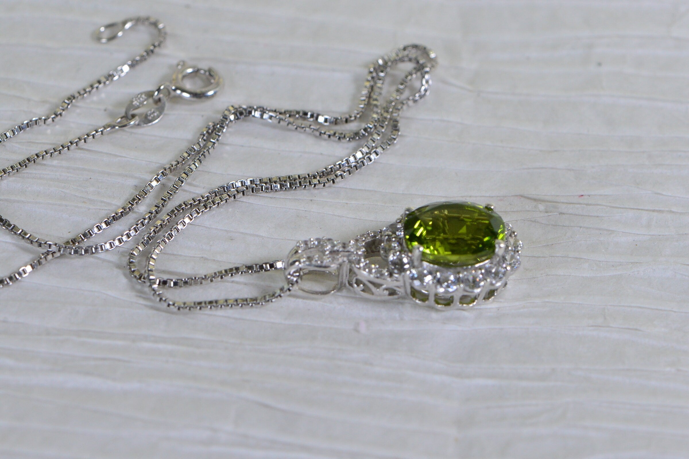 Peridot Sterling Silver Necklace: August Birthstone Halo Pendant