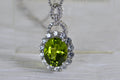 Peridot Sterling Silver Necklace: August Birthstone Halo Pendant