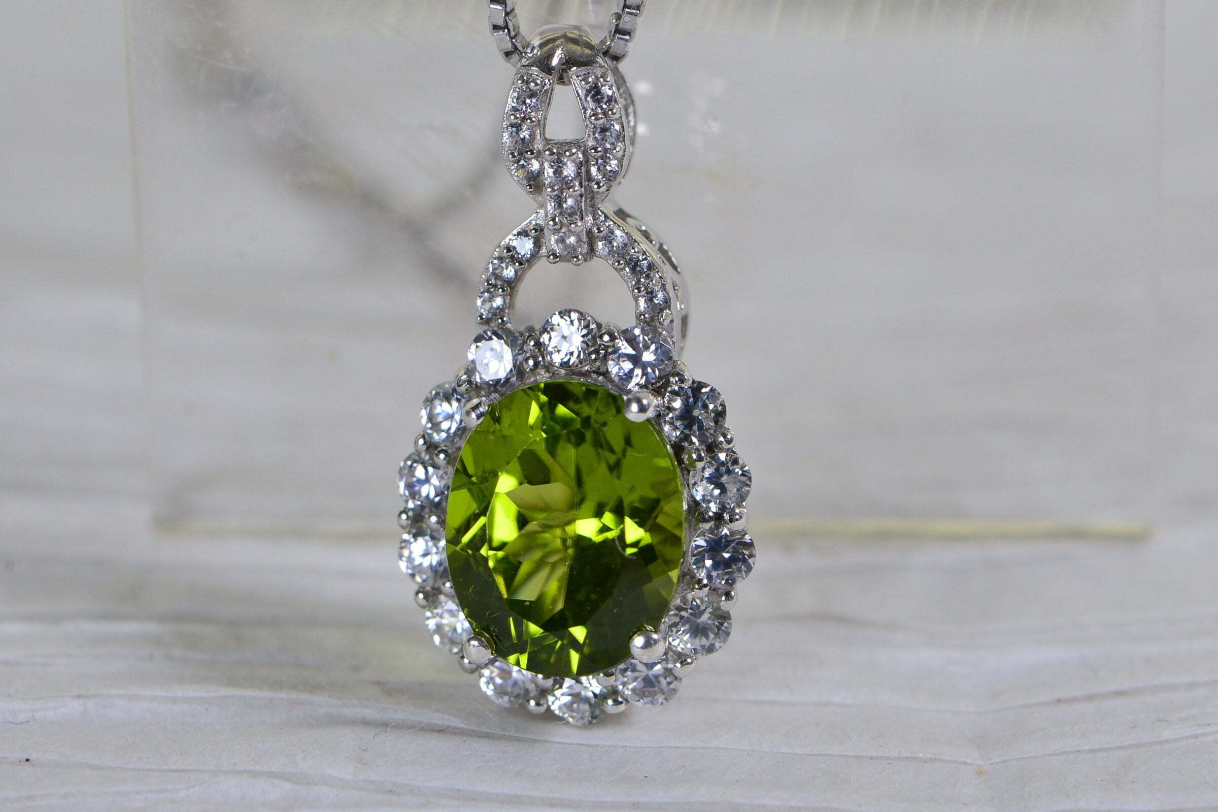 Peridot Sterling Silver Necklace: August Birthstone Halo Pendant