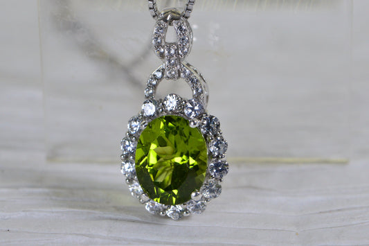 Peridot Sterling Silver Necklace: August Birthstone Halo Pendant