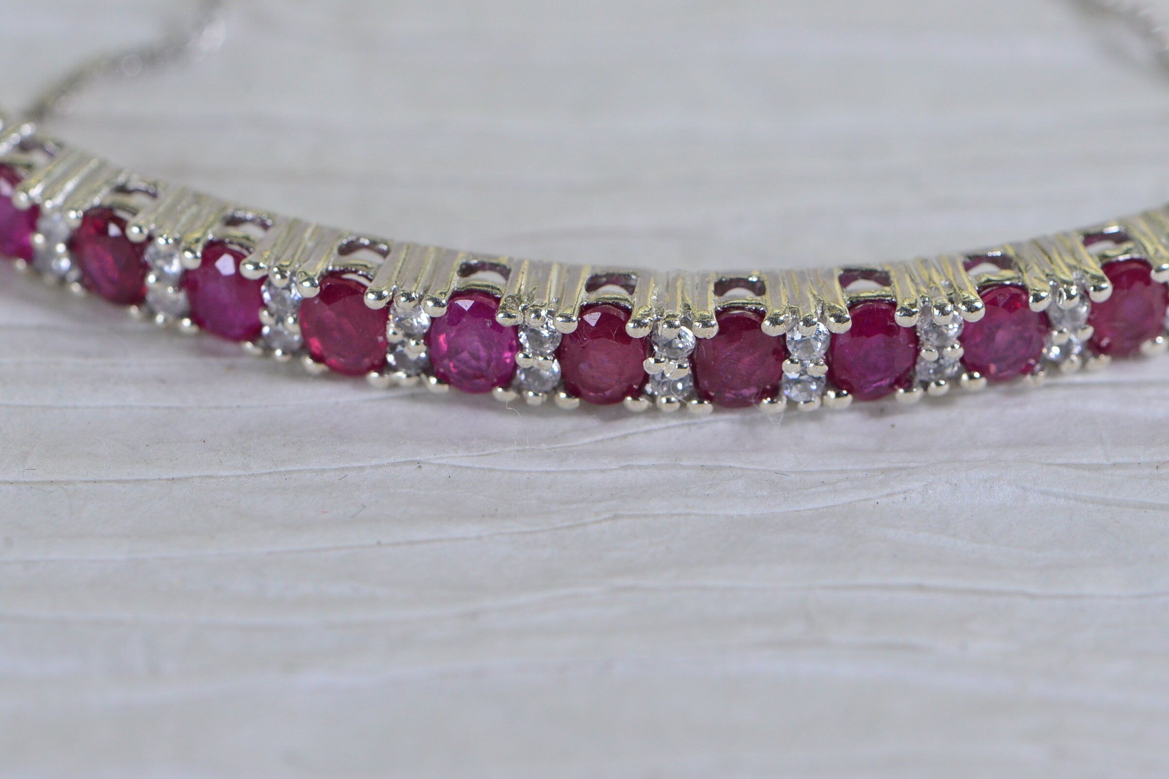 Natural Ruby Tennis Bracelet: Sterling Silver, CZ Diamond, Bolo Style
