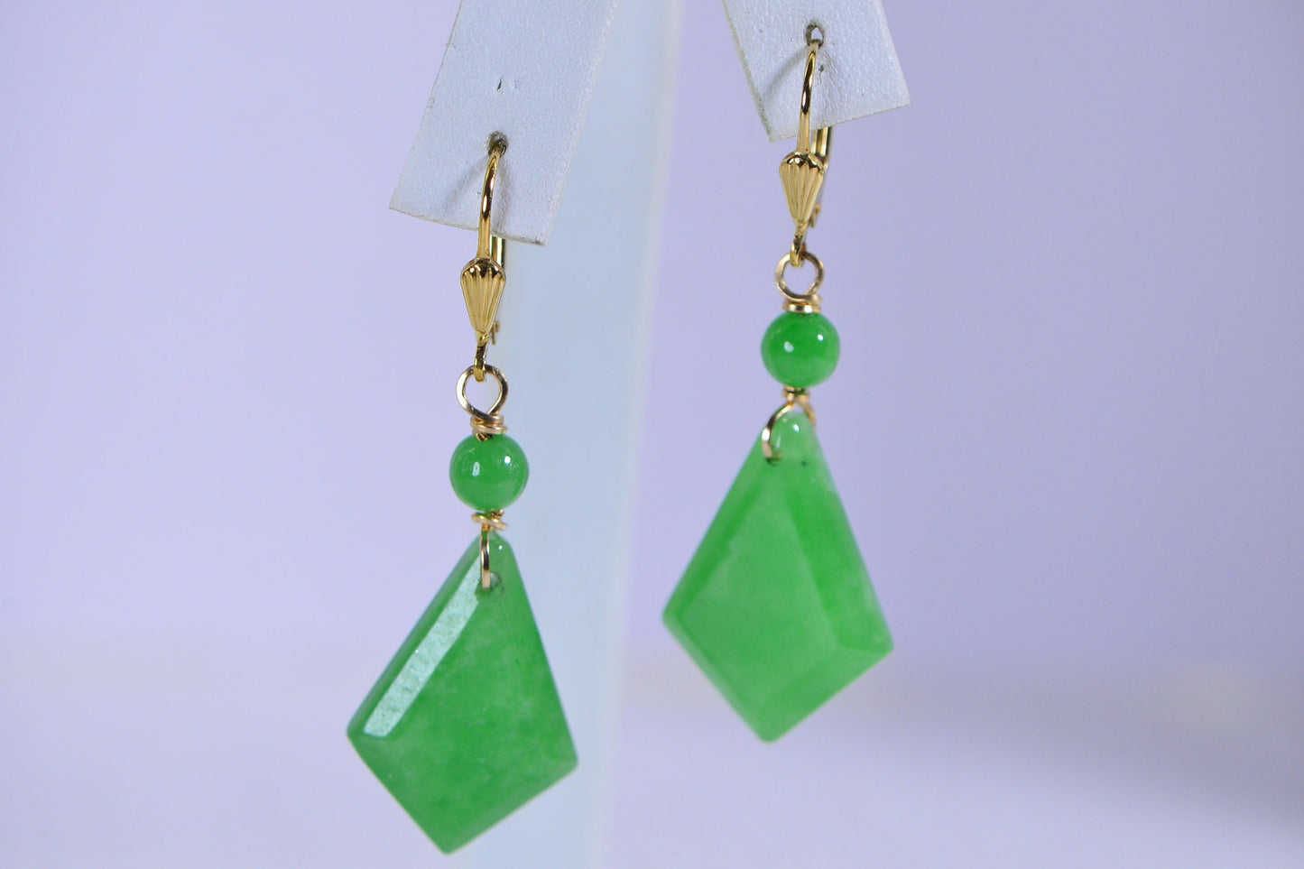 Genuine Green Jade Teardrop Earrings 14K Yellow Gold Filled Wire Wrapped Gemstone Earrings