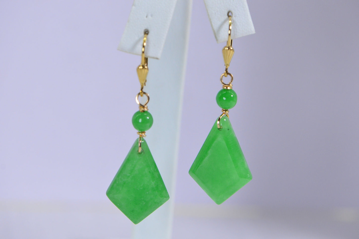 Genuine Green Jade Teardrop Earrings 14K Yellow Gold Filled Wire Wrapped Gemstone Earrings