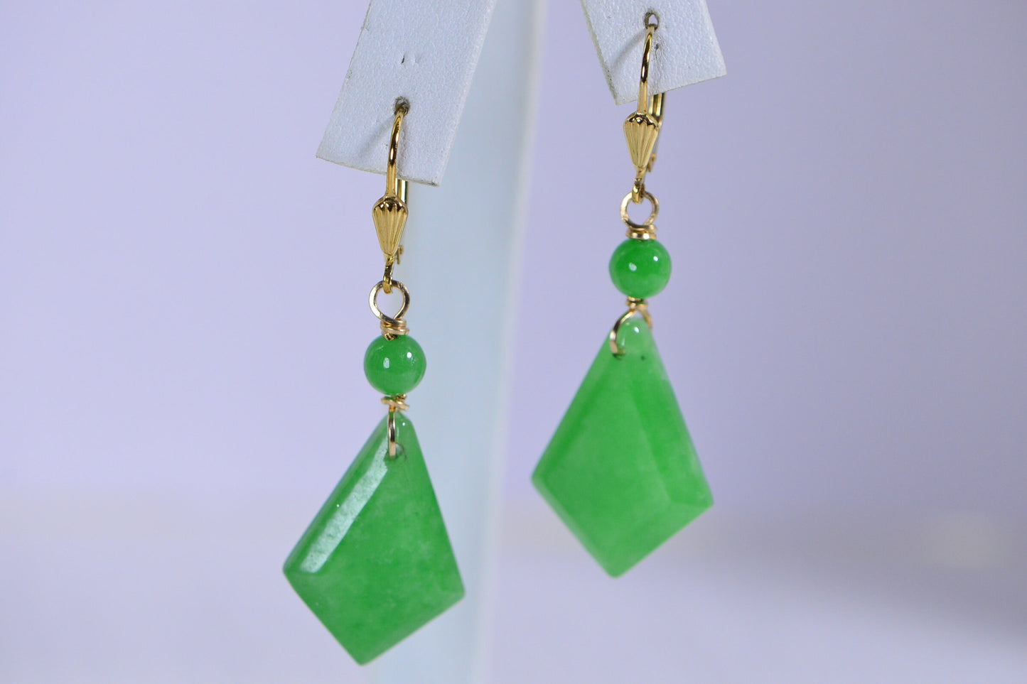 Genuine Green Jade Teardrop Earrings 14K Yellow Gold Filled Wire Wrapped Gemstone Earrings
