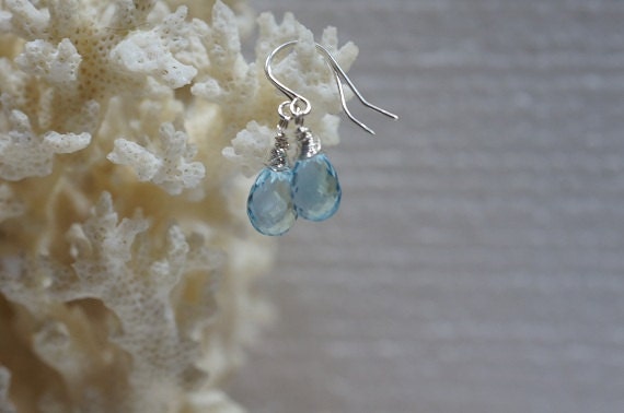 Genuine Topaz Earrings Blue Crystal Teardrop Earrings Birthstone For October Minimalist Jewelry