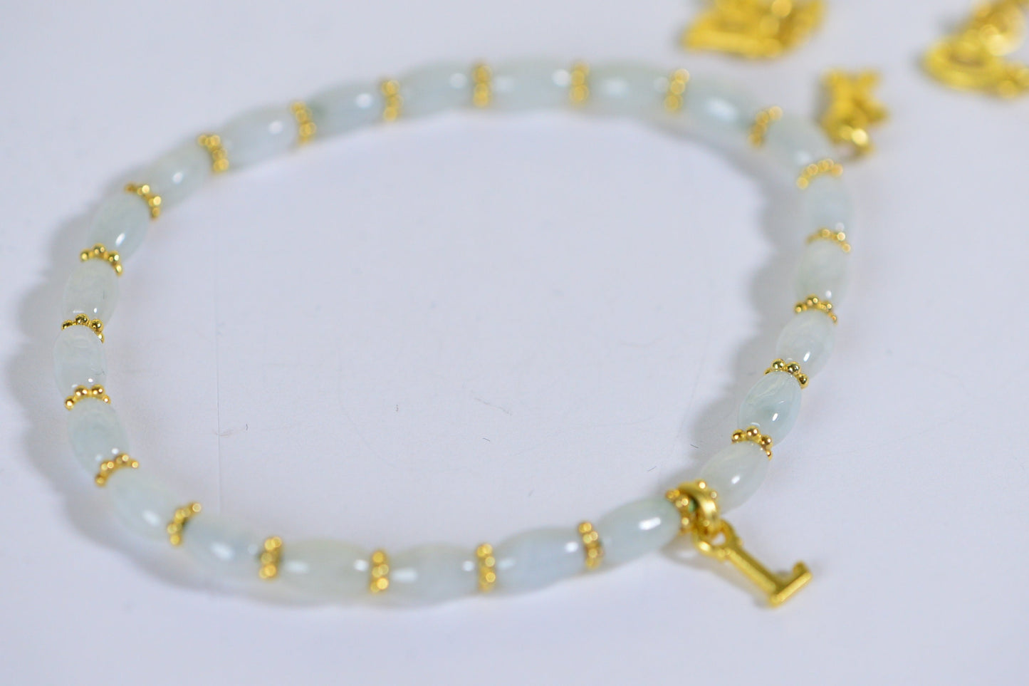 Icy Green Jade Bracelet with 24K Gold Vermeil Initial