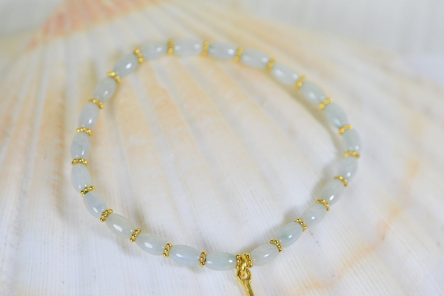 Icy Green Jade Bracelet with 24K Gold Vermeil Initial