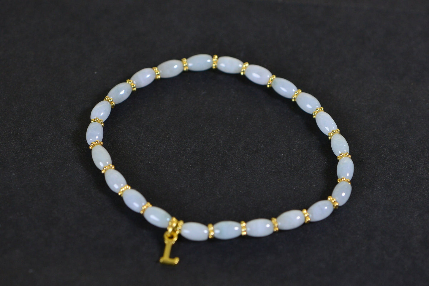 Icy Green Jade Bracelet with 24K Gold Vermeil Initial