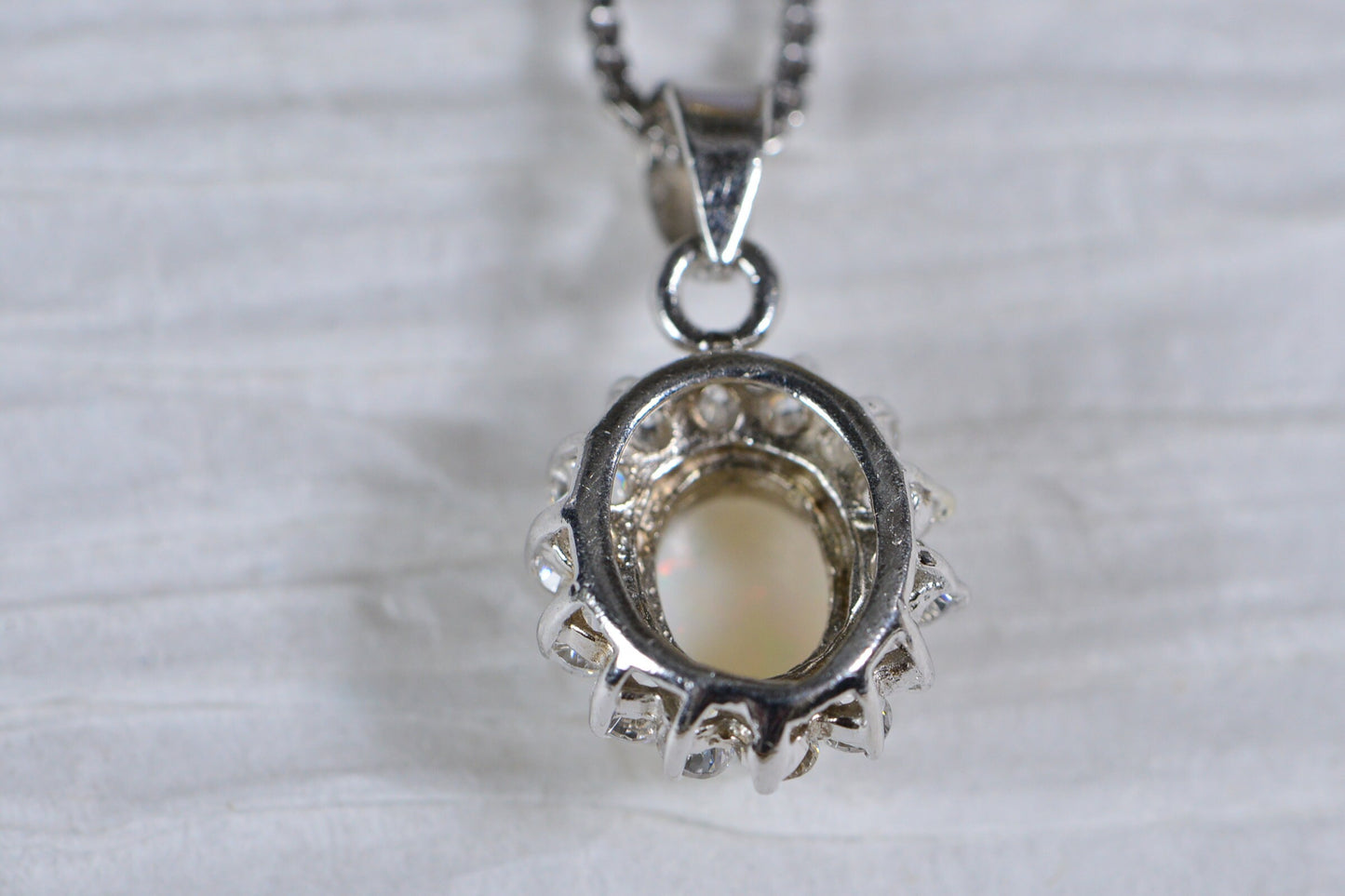 Australian Opal Pendant: 14K White Gold over Sterling Silver Halo