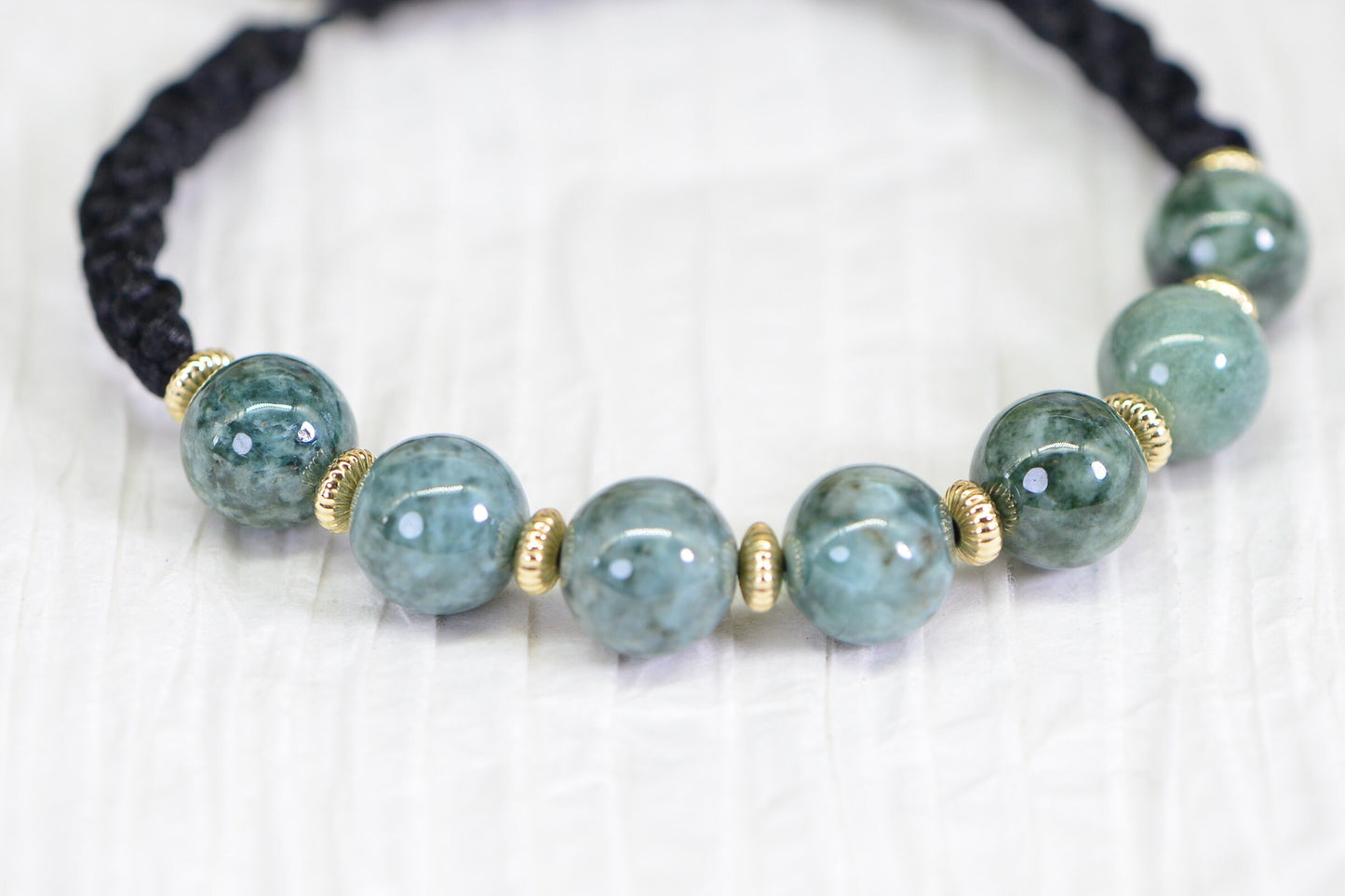 Handmade Burma Green Jade Bracelet: 14K Gold Bead Gemstone Bracelet