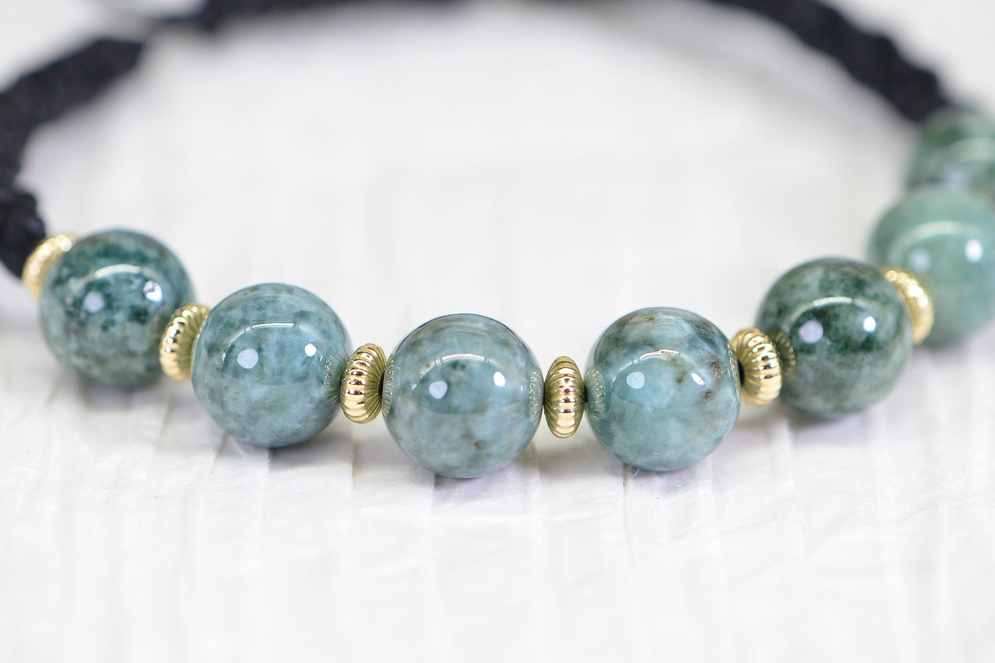 Handmade Burma Green Jade Bracelet: 14K Gold Bead Gemstone Bracelet