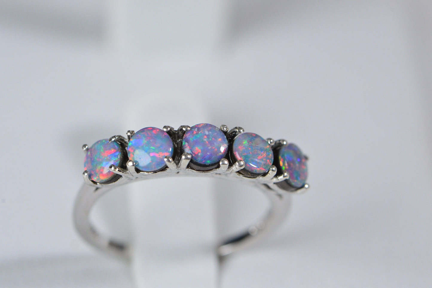 Australian Opal Stacking Ring: Sterling Silver Band, Round Birthstone