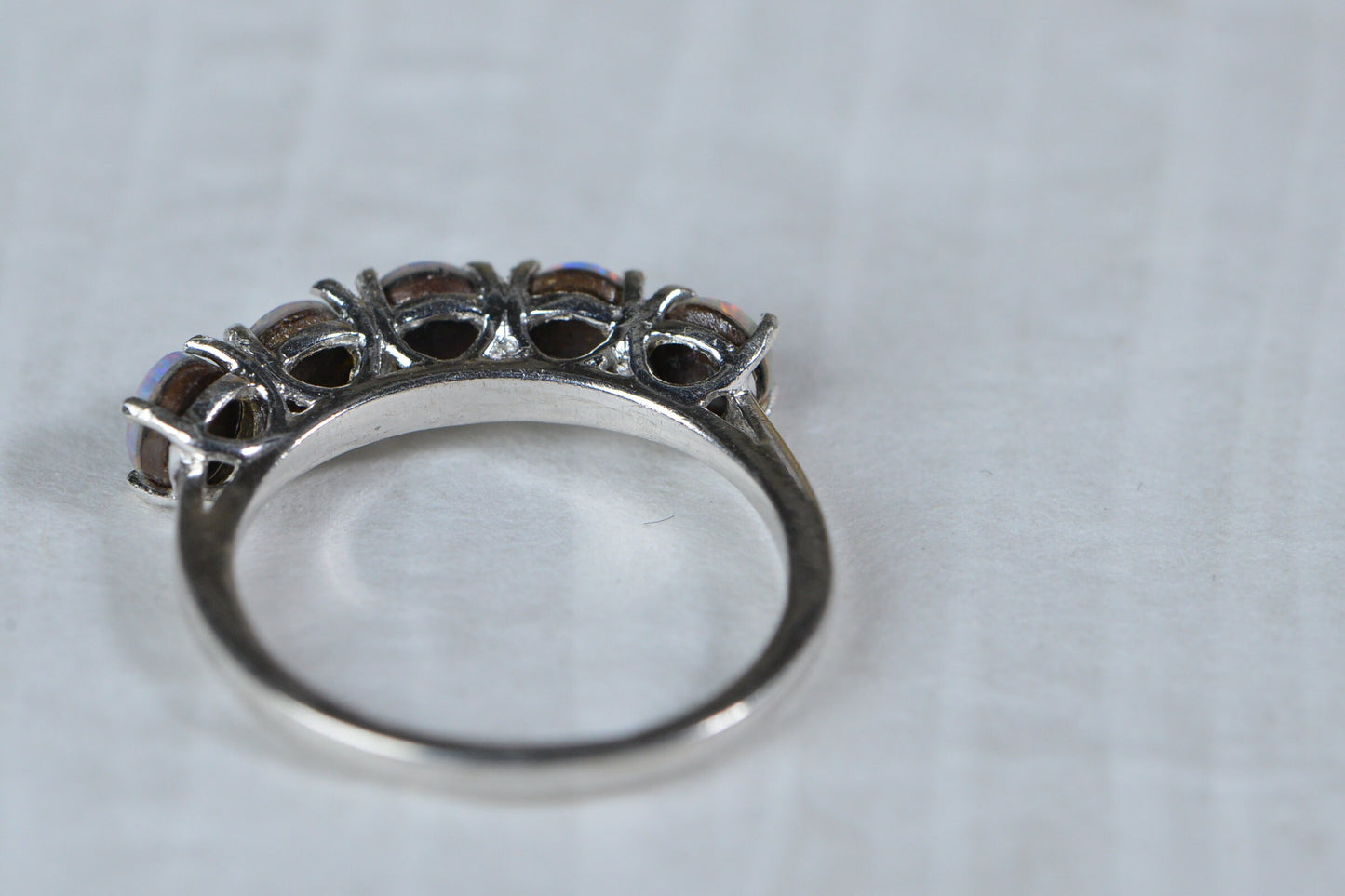 Australian Opal Stacking Ring: Sterling Silver Band, Round Birthstone