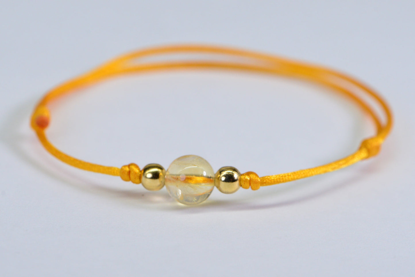 Citrine Bracelet: Single Stone, 14K Gold Plated, Adjustable Cord