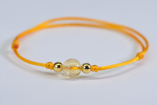 Citrine Bracelet: Single Stone, 14K Gold Plated, Adjustable Cord