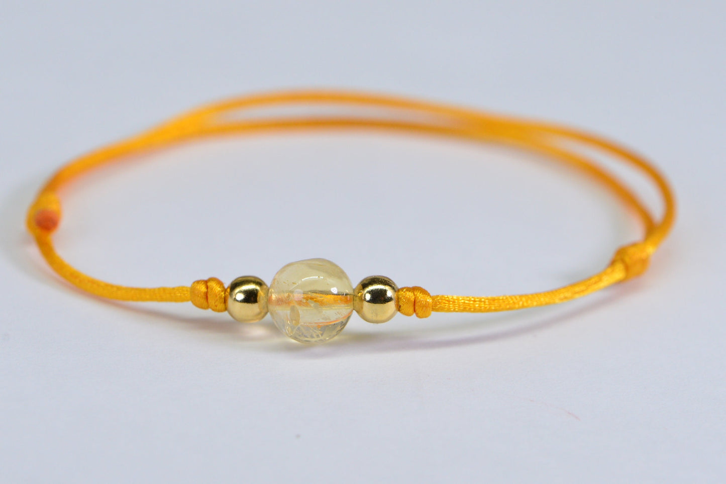 Citrine Bracelet: Single Stone, 14K Gold Plated, Adjustable Cord