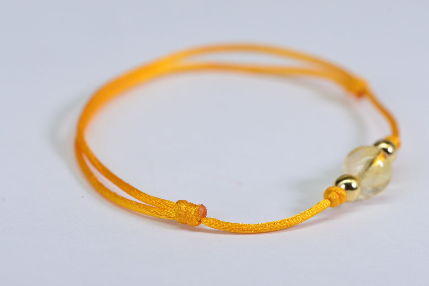 Citrine Bracelet: Single Stone, 14K Gold Plated, Adjustable Cord