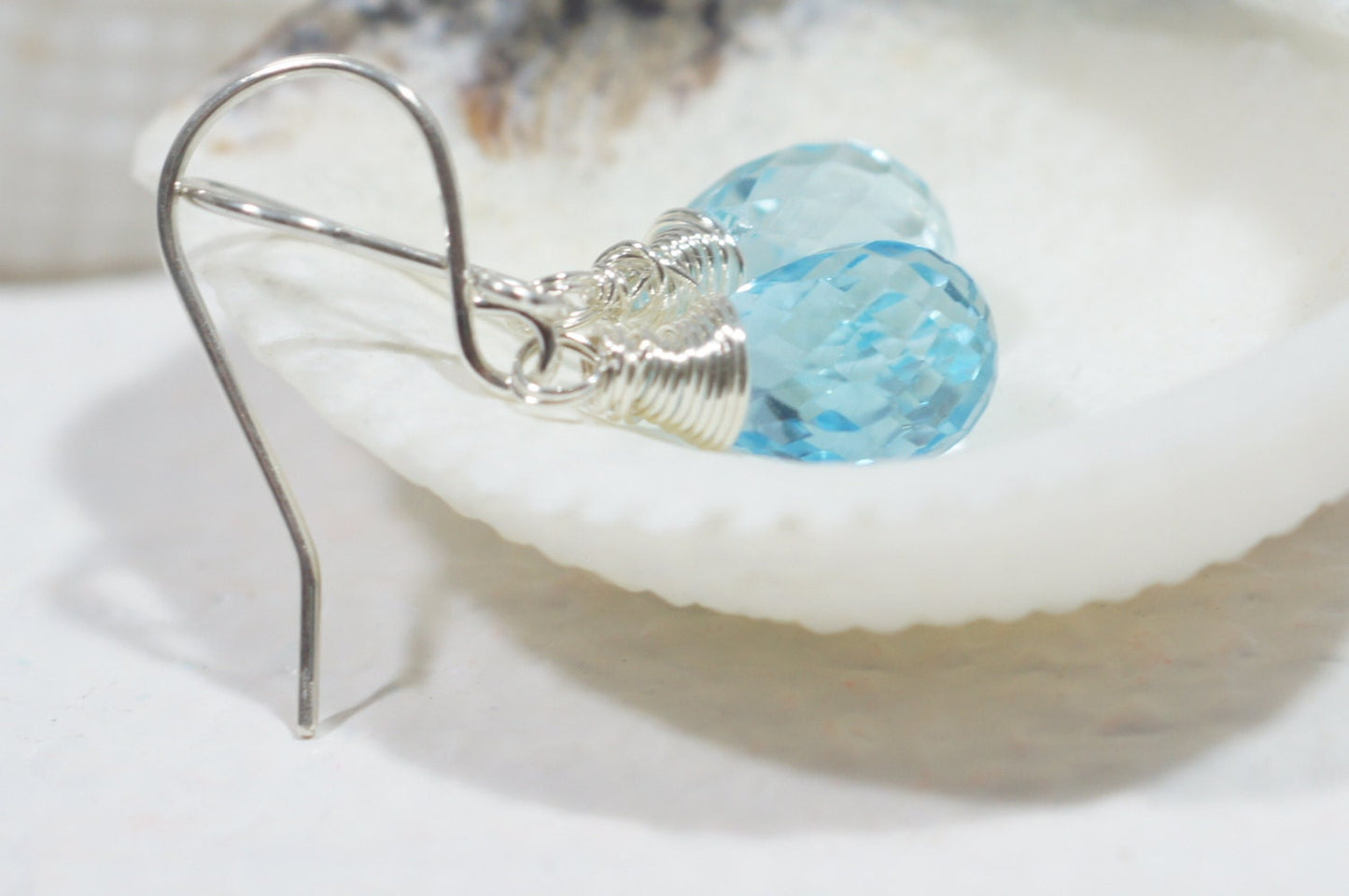 Genuine Topaz Earrings Blue Crystal Teardrop Earrings Birthstone For October Minimalist Jewelry