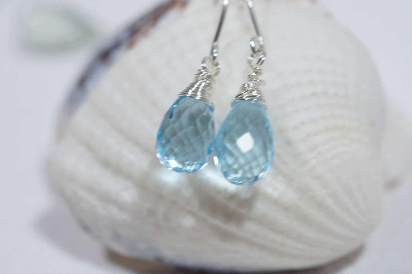 Genuine Topaz Earrings Blue Crystal Teardrop Earrings Birthstone For October Minimalist Jewelry
