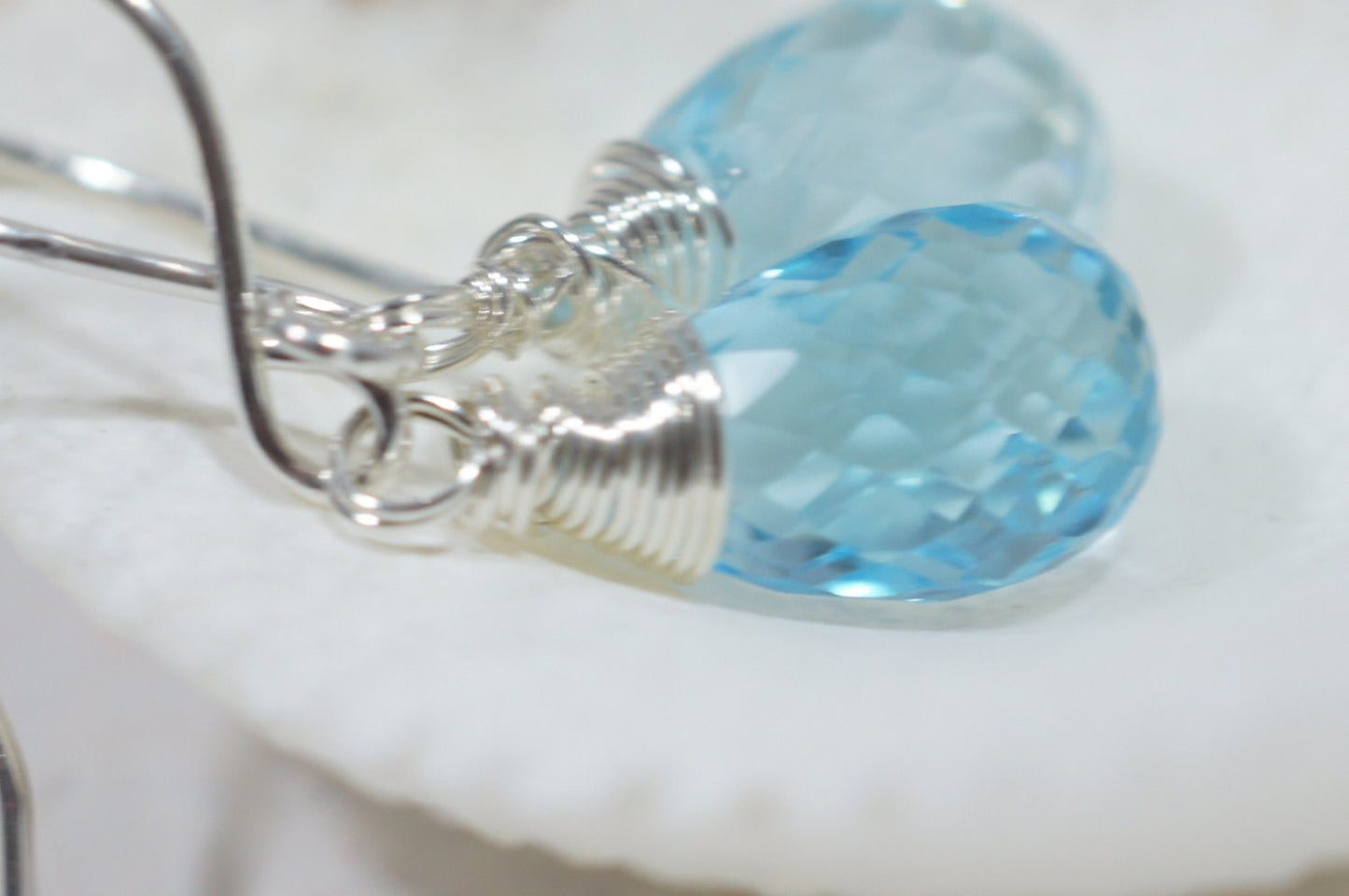 Genuine Topaz Earrings Blue Crystal Teardrop Earrings Birthstone For October Minimalist Jewelry