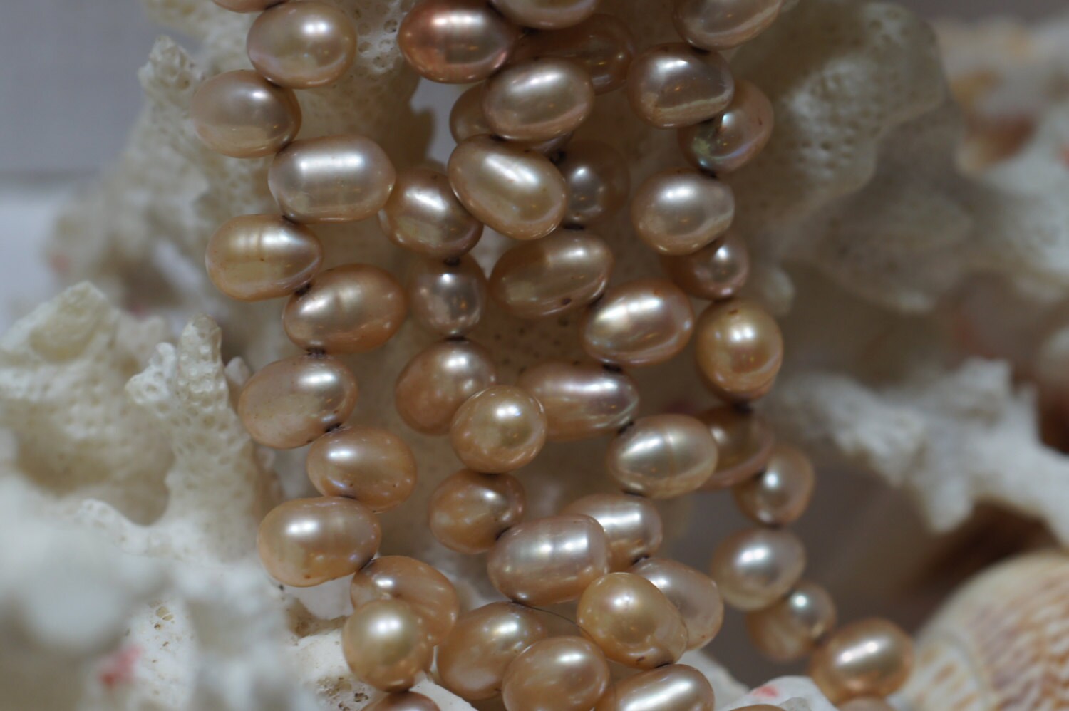 Freshwater pearl Champagne teadrdrop Full strand Jewelry supplies