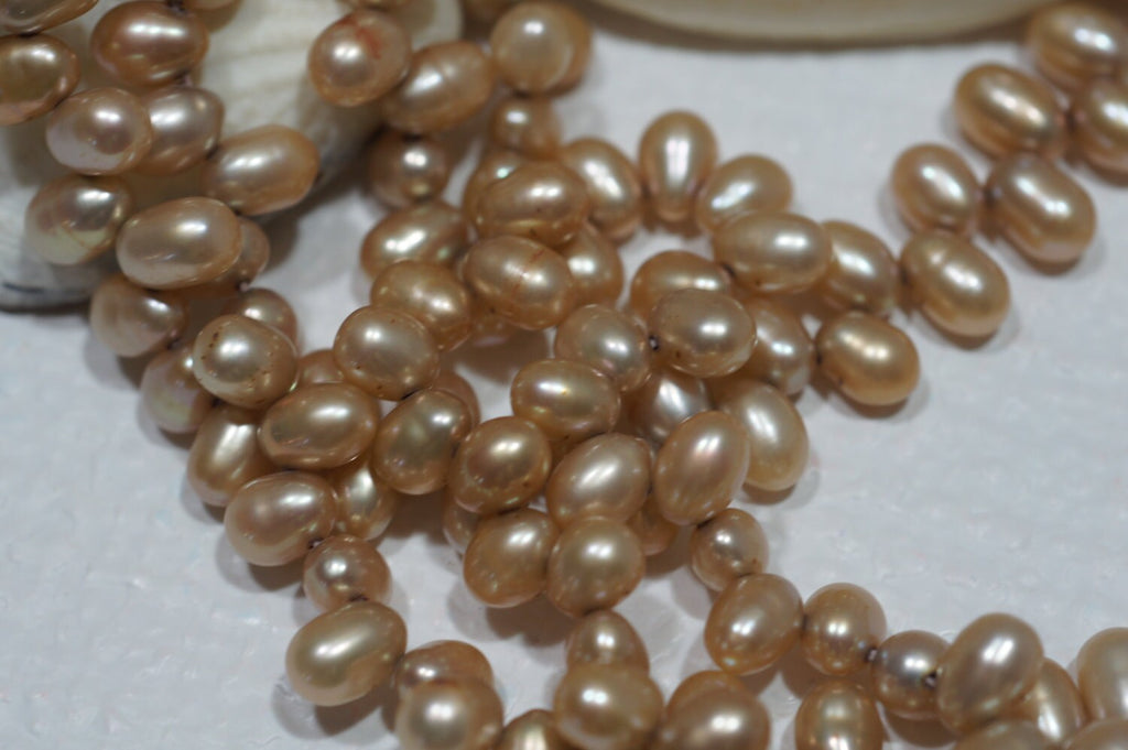 Freshwater pearl Champagne teadrdrop Full strand Jewelry supplies