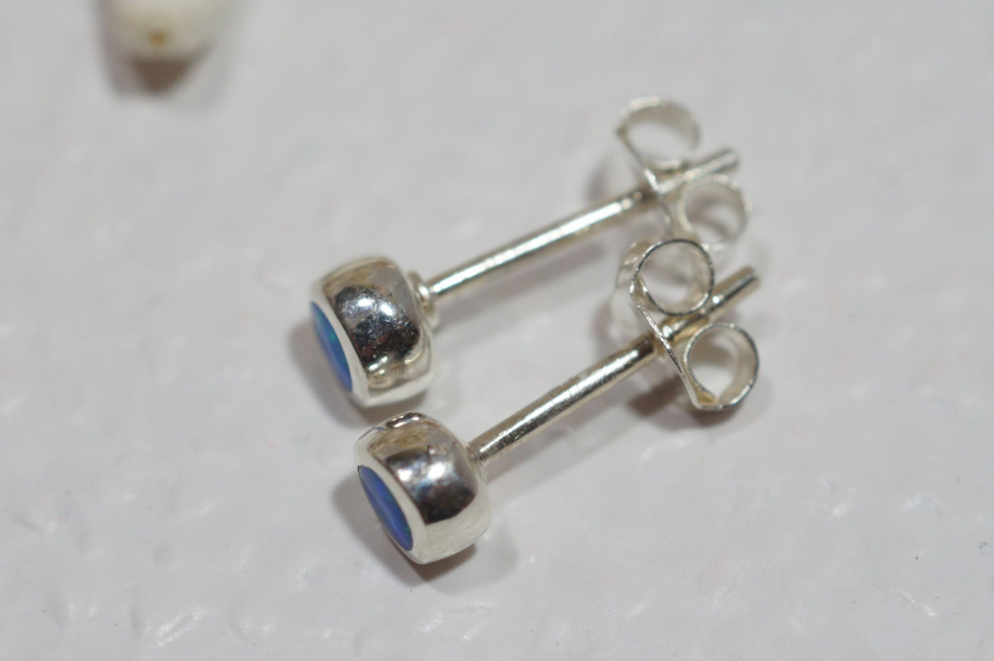 Blue Opal Stud Earrings, 4mm Tiny Jewelry