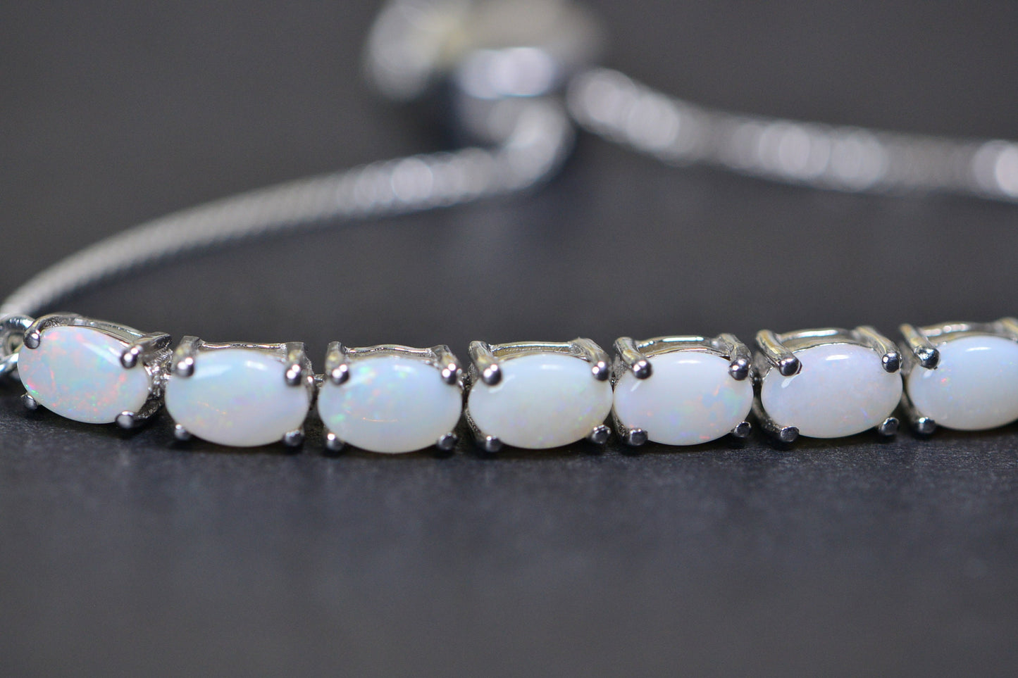 White Australian Opal Bracelet: Sterling Silver Bolo Adjustable Chain