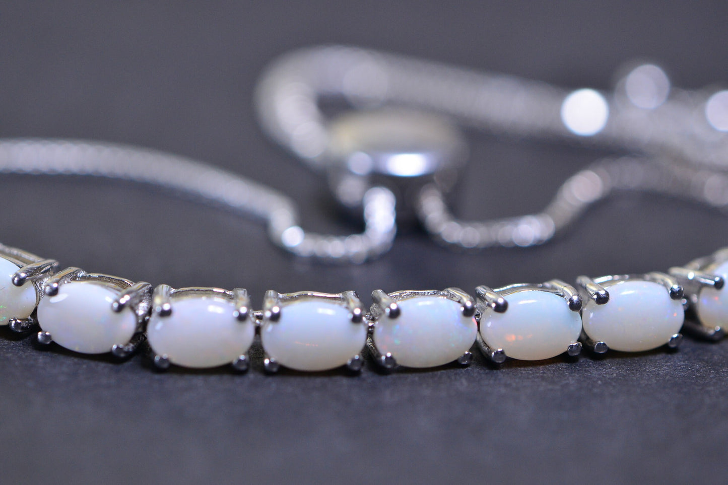 White Australian Opal Bracelet: Sterling Silver Bolo Adjustable Chain
