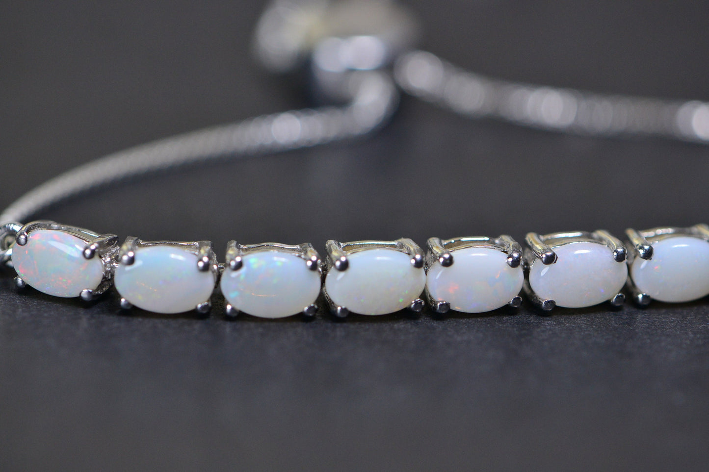 White Australian Opal Bracelet: Sterling Silver Bolo Adjustable Chain