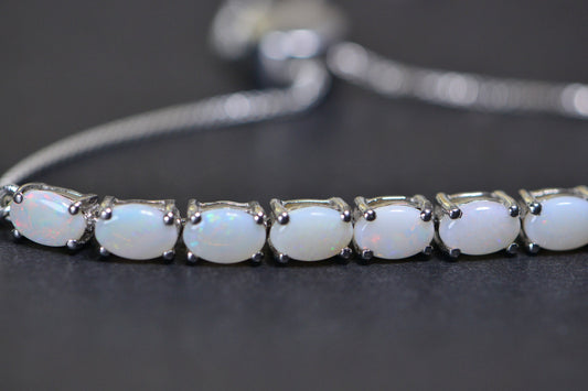 White Australian Opal Bracelet: Sterling Silver Bolo Adjustable Chain