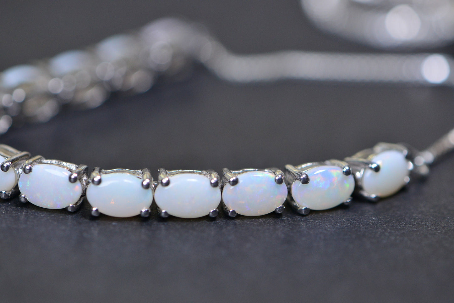 White Australian Opal Bracelet: Sterling Silver Bolo Adjustable Chain