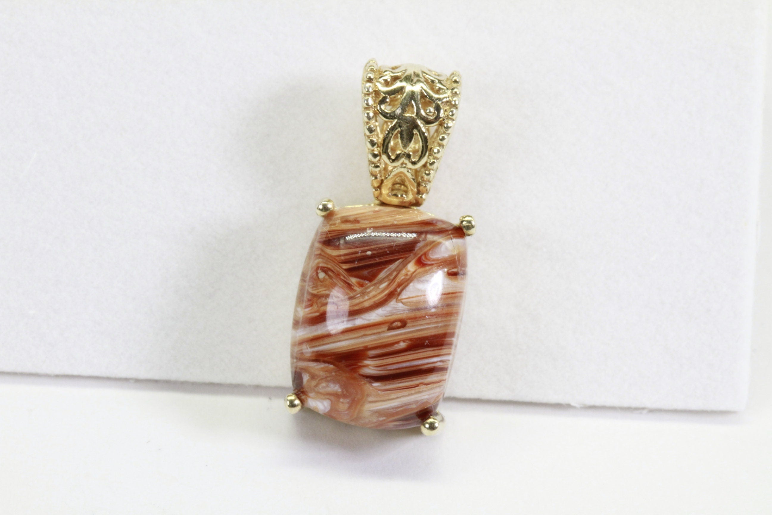 Handmade Banded Agate Pendant: Sterling Silver Vermeil Gemstone
