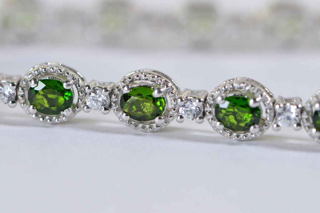 Chrome Diopside Tennis Bracelet: Sterling Silver, CZ Diamond