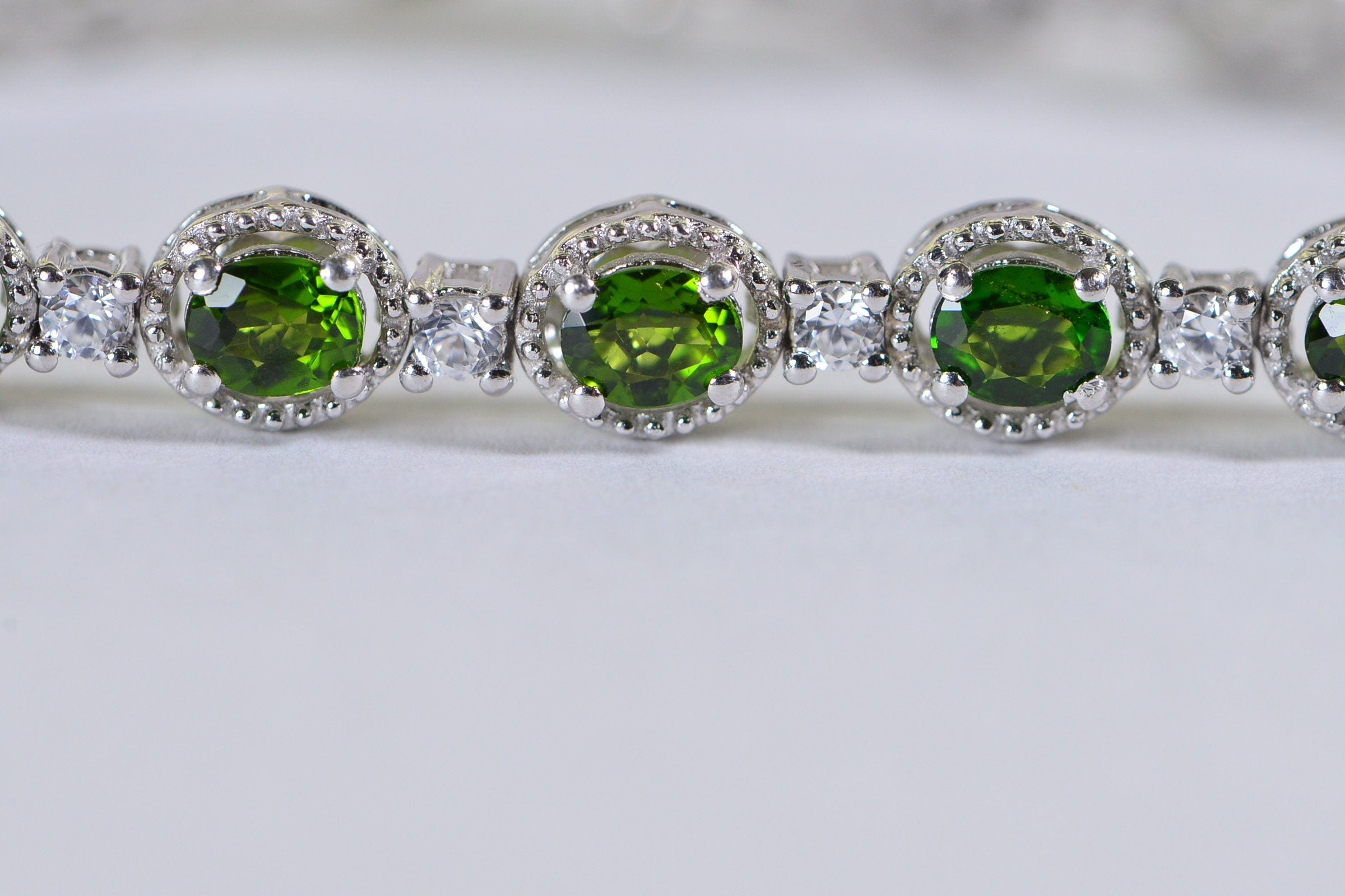 Chrome Diopside Tennis Bracelet: Sterling Silver, CZ Diamond