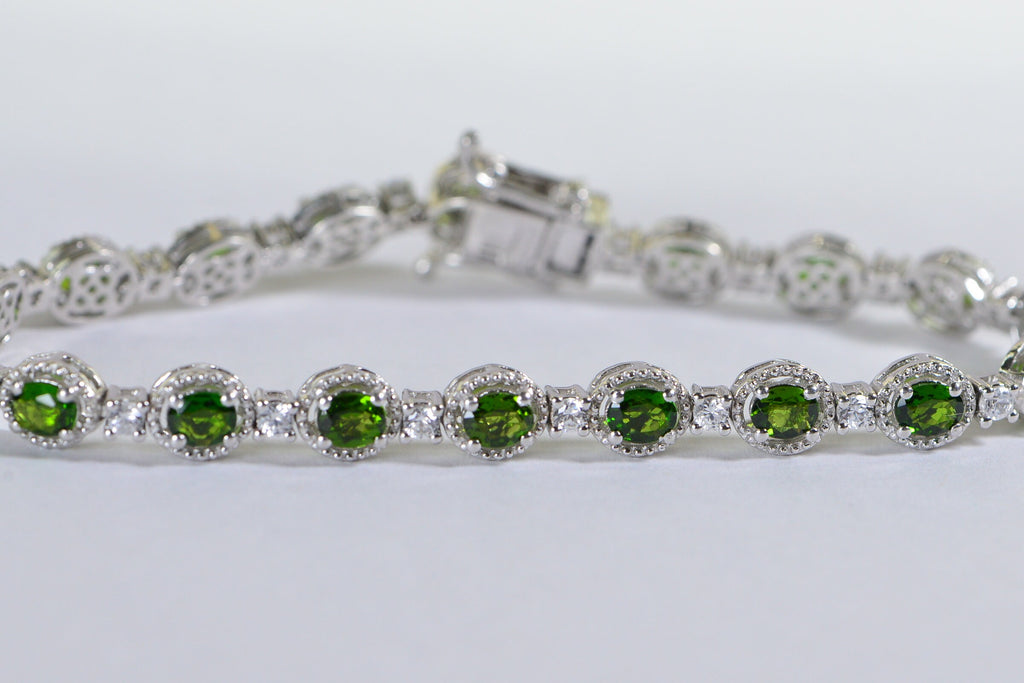 Chrome Diopside Tennis Bracelet: Sterling Silver, CZ Diamond